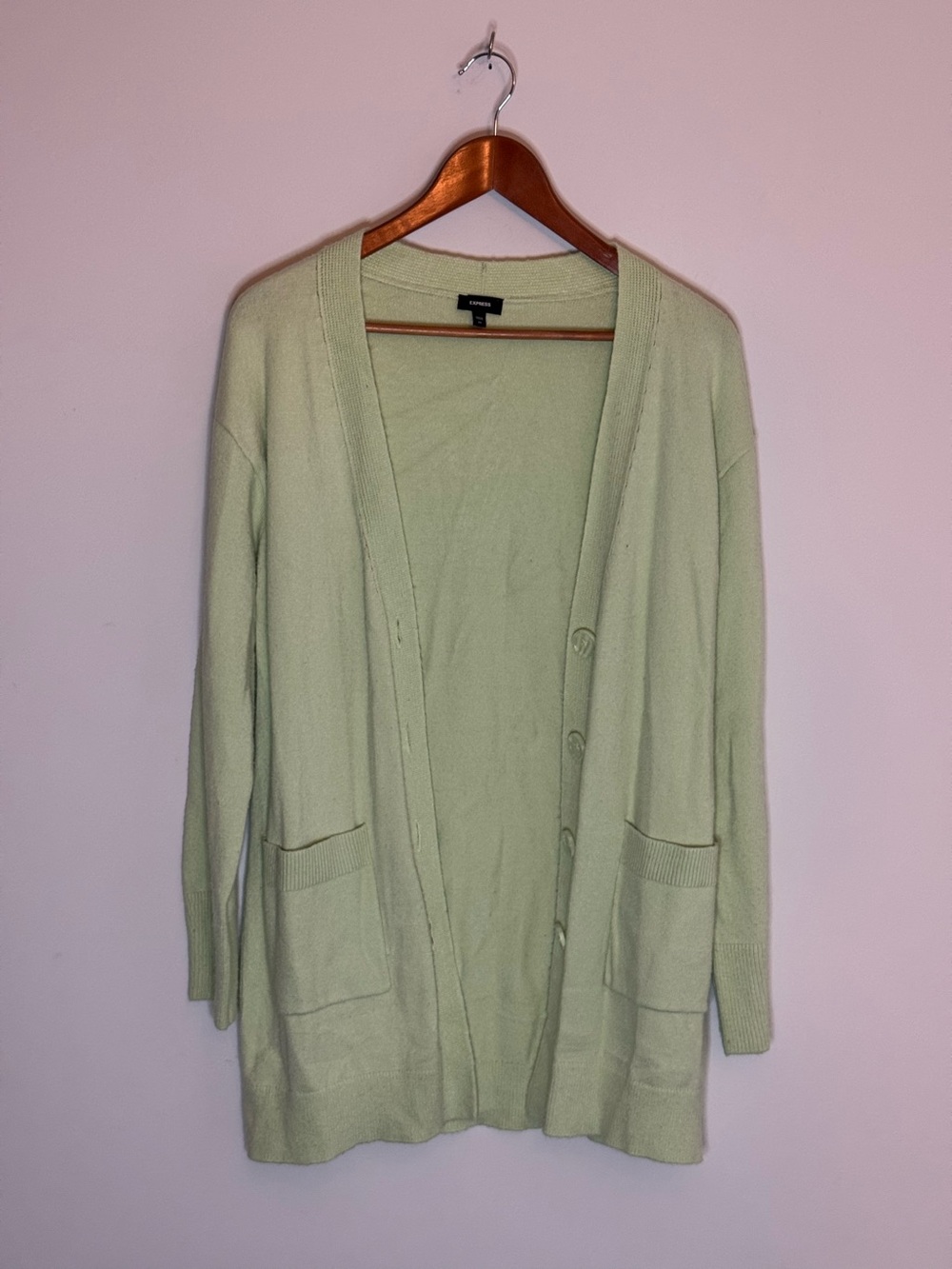 Express Light Sage Button Cardigan